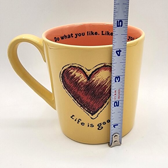 Life Is Good Heart Mug Yellow Orange Do What You Like. Like What You Do. 16 oz - Picture 8 of 8